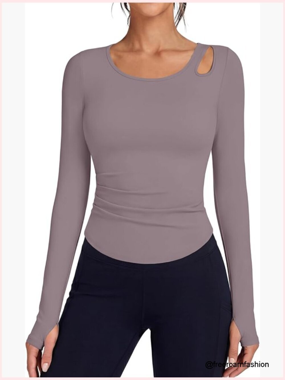 Workout Top with Built-In Bra Long Sleeve Ruched T-Shirt UPF 50+